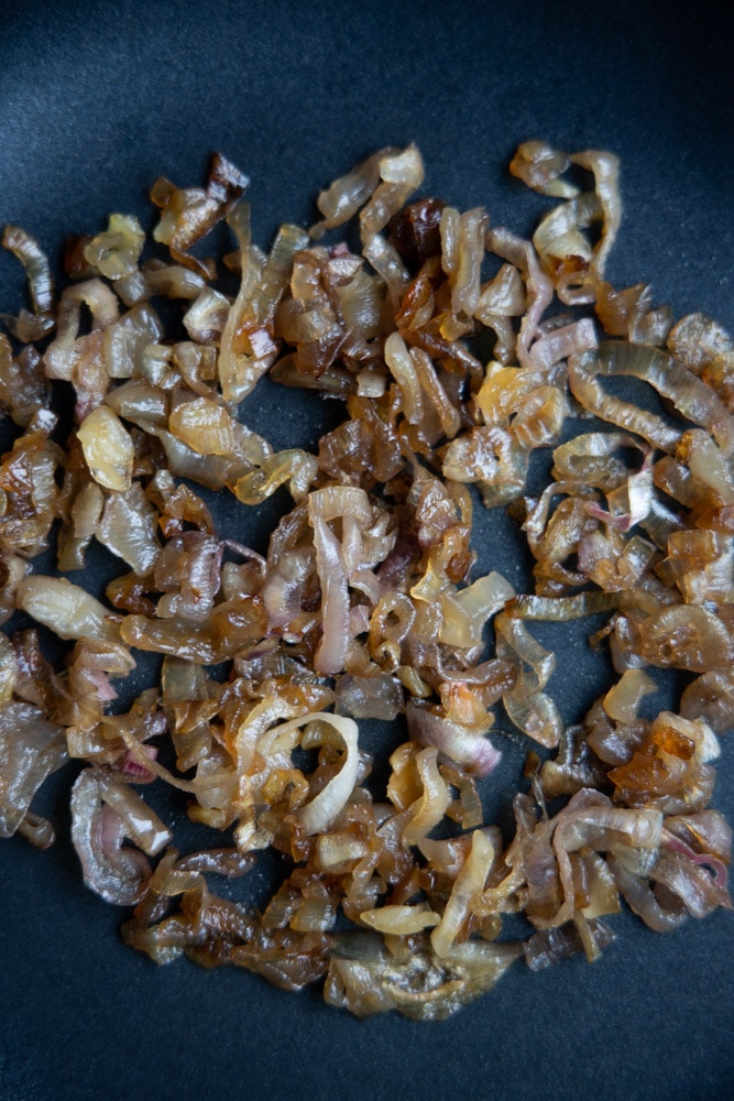 caramelized shallots in a skillet