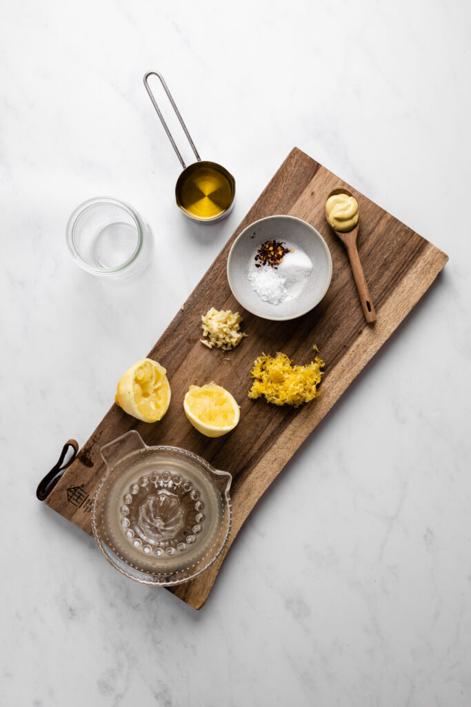 Ingredients to make lemon garlic dressing.