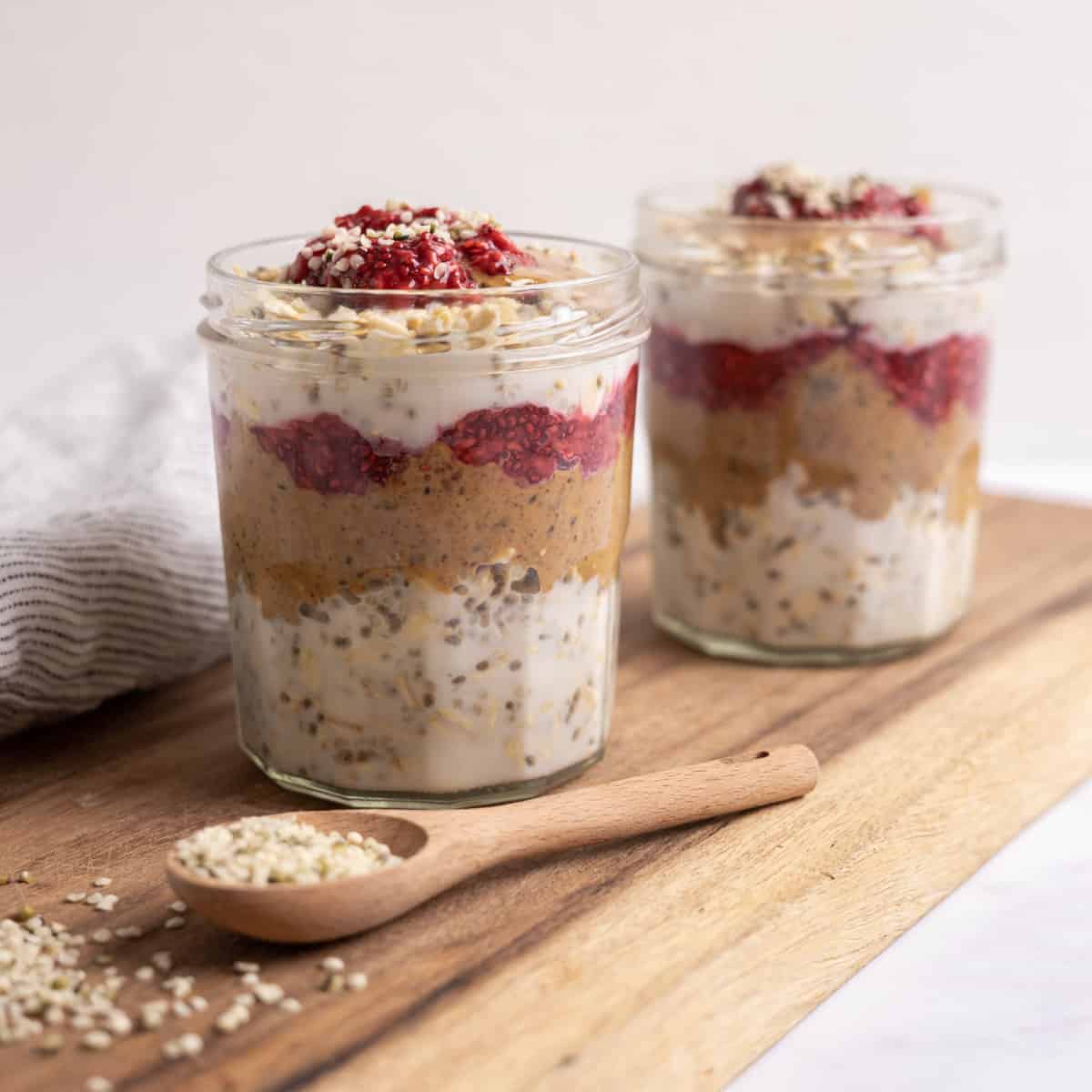 quinoa overnight oats in mason jar with pb&j