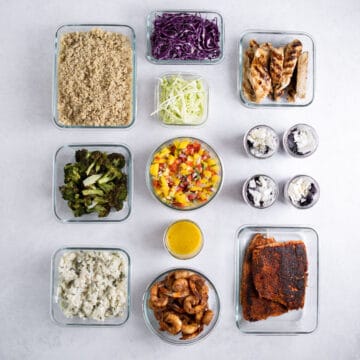 meal prepped ingredients in glass containers