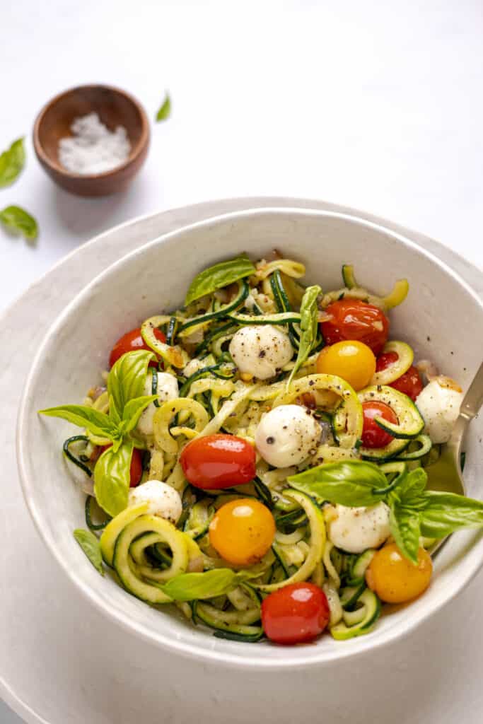 caprese zoodle closeup