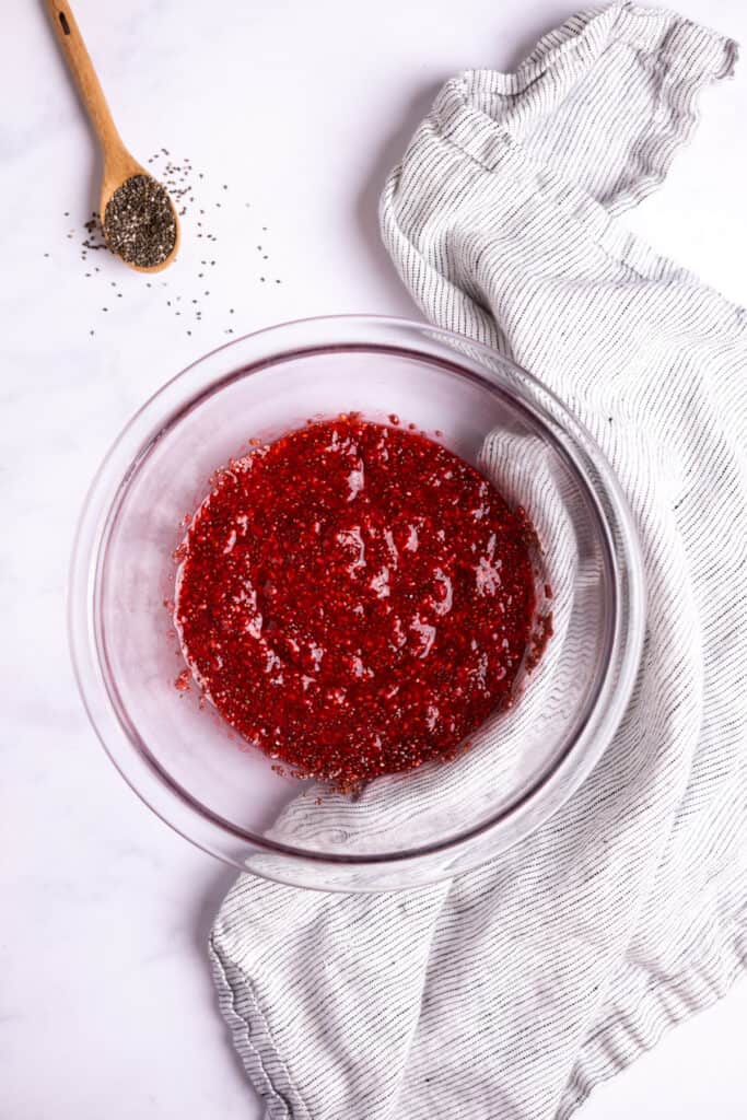 raspberry chia seed jam in a bowl
